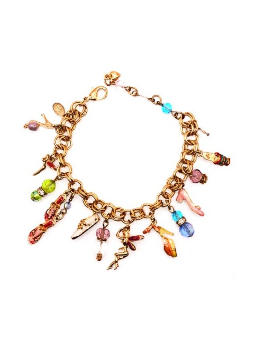 Kirks Folly Shoe Charm Bracelet Gold Tone Fairy Vintage Style w/ Box & Card